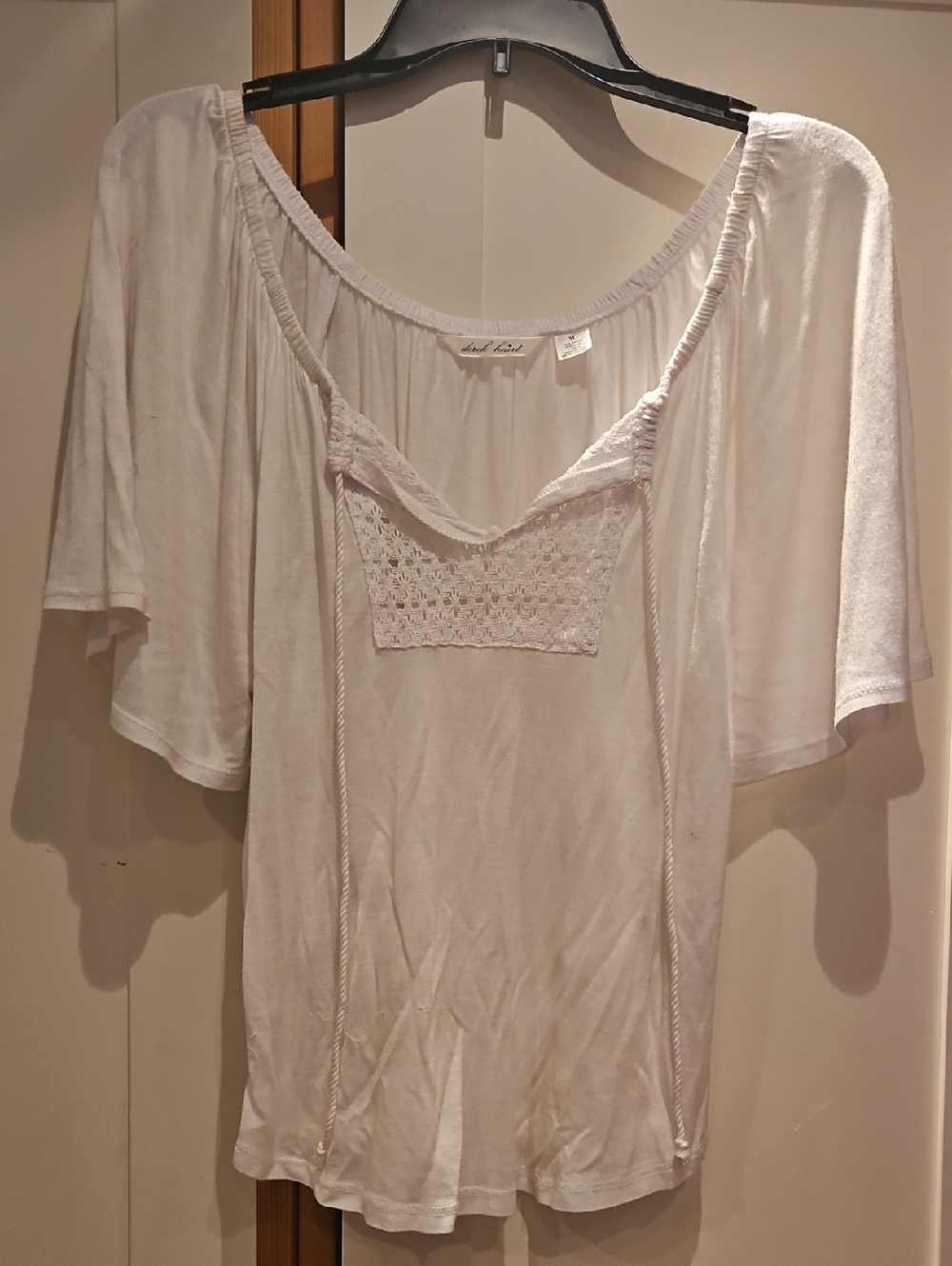 Derek Heart White Boho Crochet Inset Peasant Top